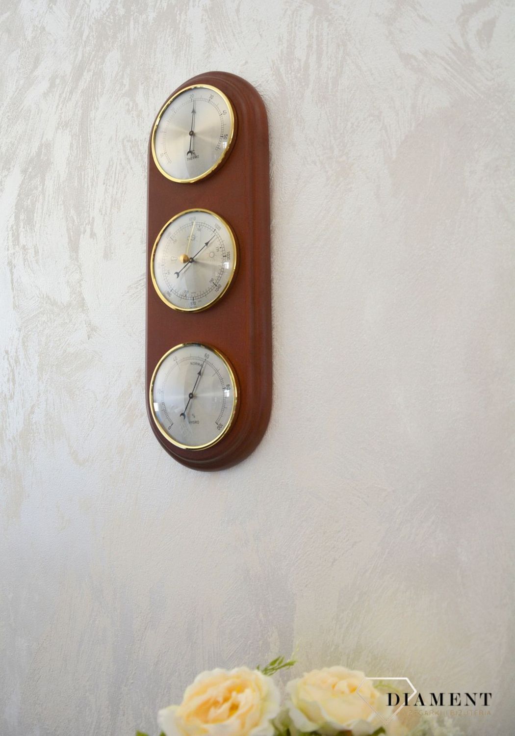 Drewniana, owalna stacja pogody Barometr Termometr Higrometr Owal 3D (2).JPG